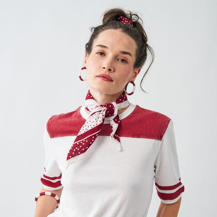 Game Day Beaded Color Block Hoop Earrings Maroon + White Hoop