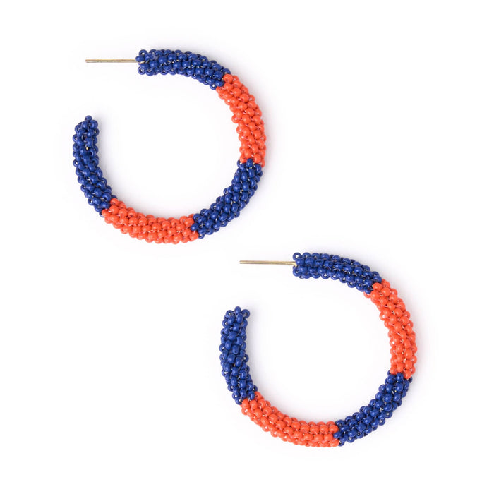 Game Day Beaded Color Block Hoop Earrings Navy + Orange Hoop