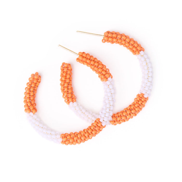 Game Day Beaded Color Block Hoop Earrings Orange + White Hoop