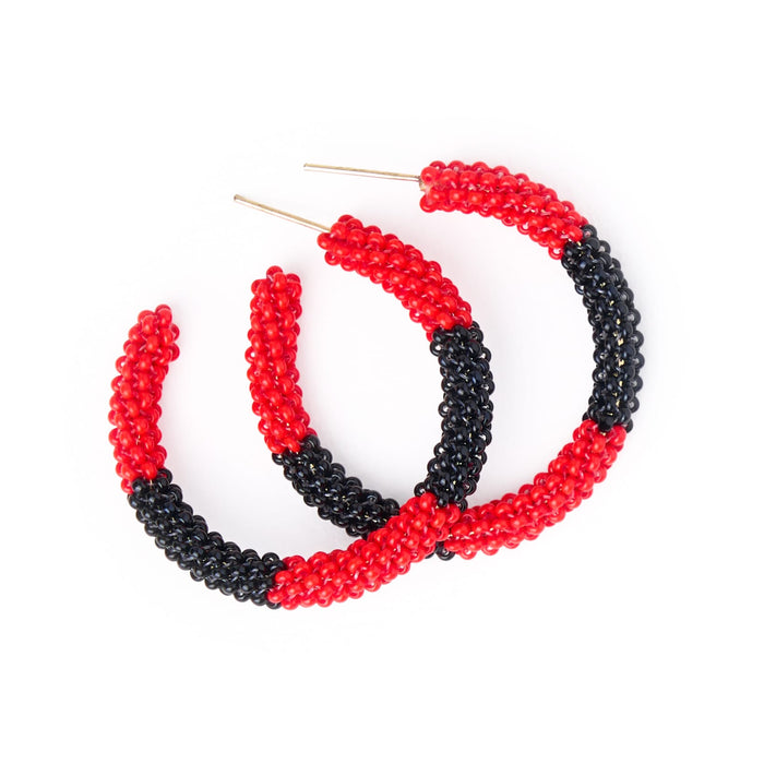 Game Day Beaded Color Block Hoop Earrings Red + Black Hoop