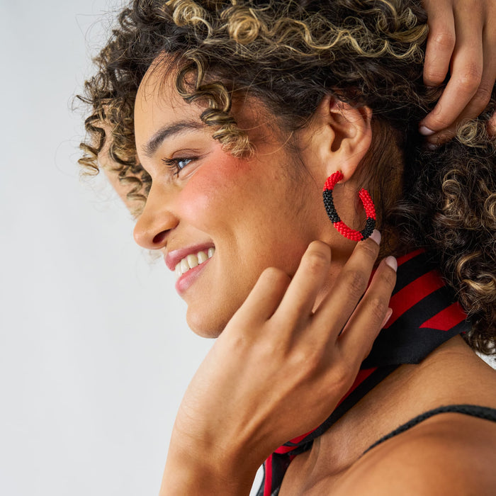 Game Day Beaded Color Block Hoop Earrings Red + Black Hoop