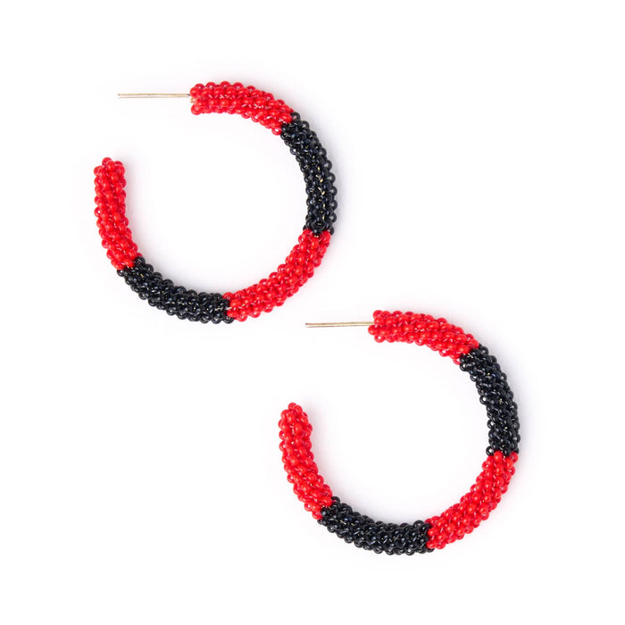 Game Day Beaded Color Block Hoop Earrings Red + Black Hoop