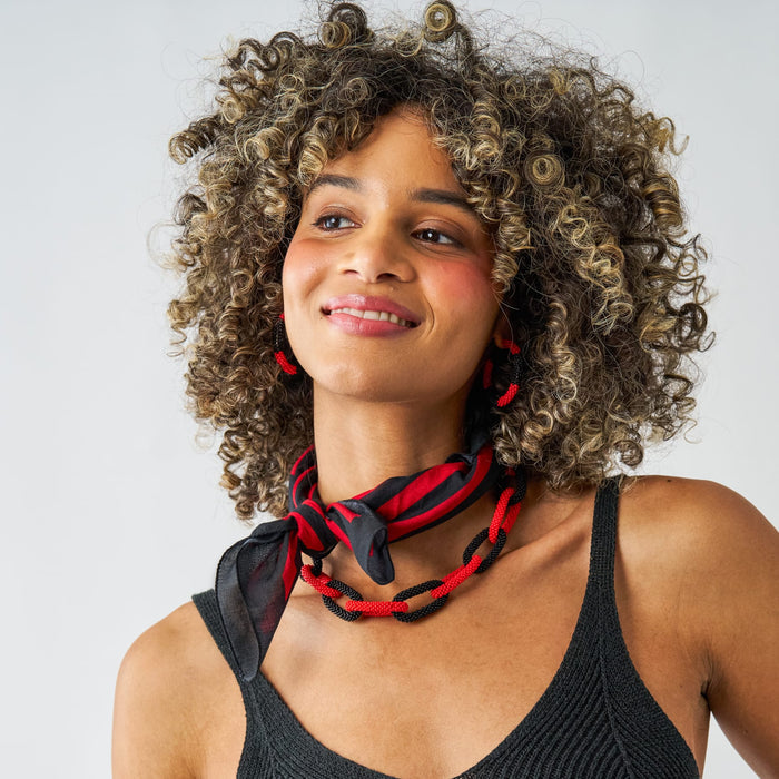 Game Day Beaded Color Block Hoop Earrings Red + Black Hoop