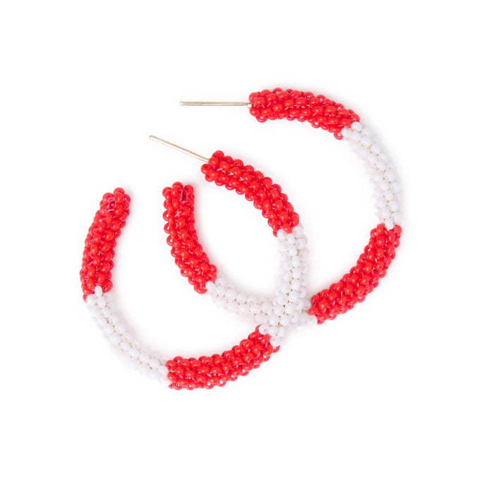 Game Day Beaded Color Block Hoop Earrings Red + White Hoop