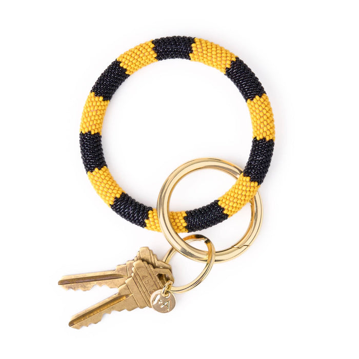 Game Day Beaded Color Block Key Ring Black + Yellow Key Ring + Bag Charm