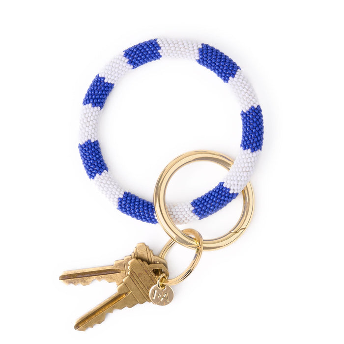 Game Day Beaded Color Block Key Ring Blue + White Key Ring + Bag Charm