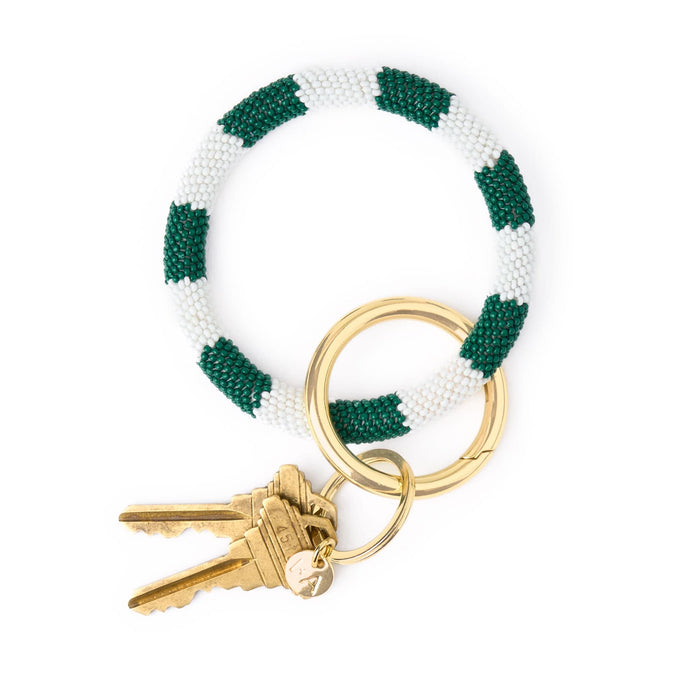 Game Day Beaded Color Block Key Ring Green + White Key Ring + Bag Charm