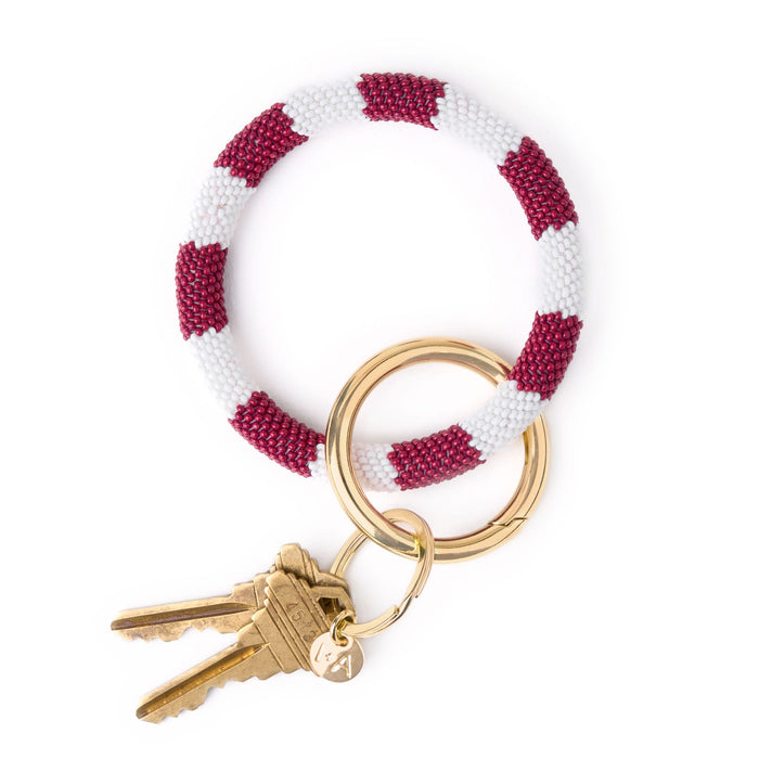 Game Day Beaded Color Block Key Ring Maroon + White Key Ring + Bag Charm