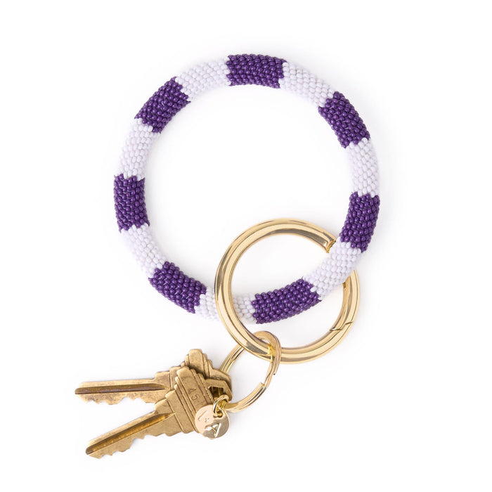 Game Day Beaded Color Block Key Ring Purple + White Key Ring + Bag Charm