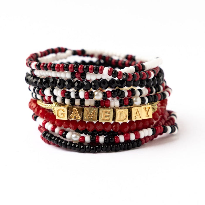 Game Day Bracelet Stack Red, Black, + White Stack