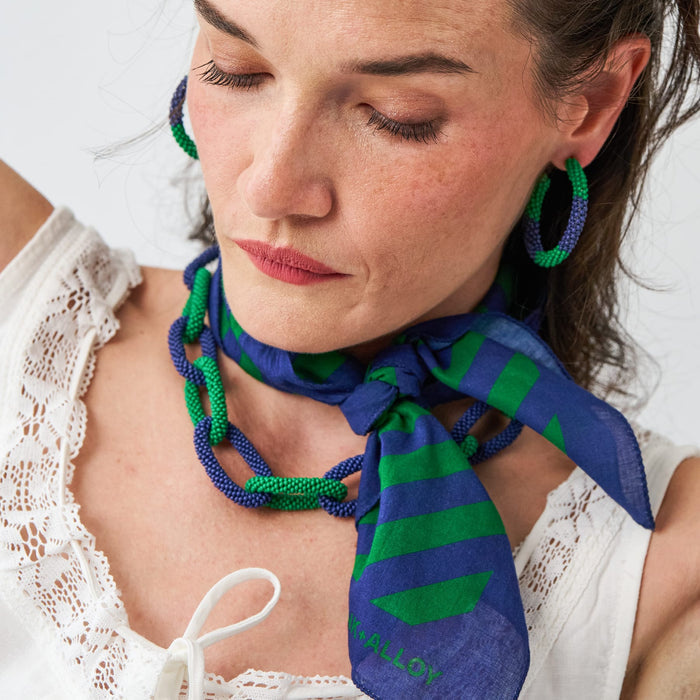 Game Day Chain Link Beaded Necklace Blue + Green Single Strand