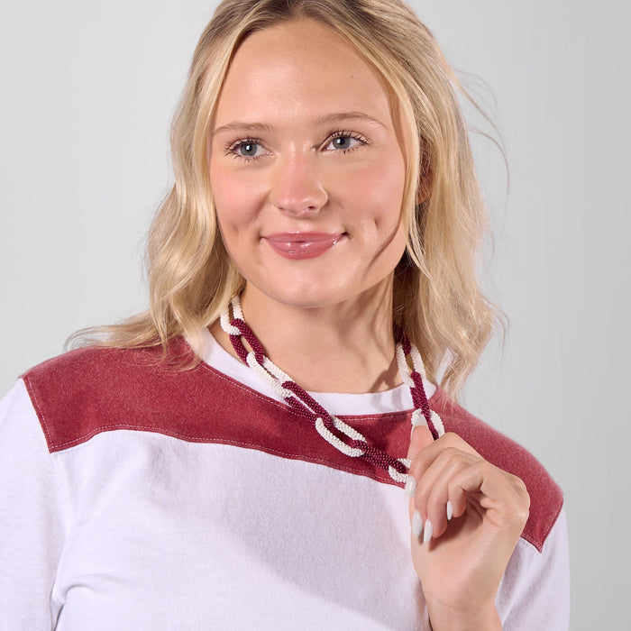 Game Day Chain Link Beaded Necklace Maroon + White Single Strand