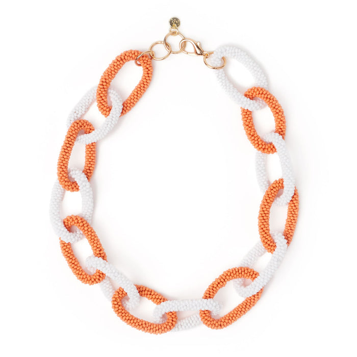 Game Day Chain Link Beaded Necklace Orange + White Single Strand