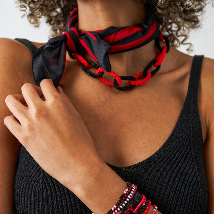 Game Day Chain Link Beaded Necklace Red + Black Single Strand