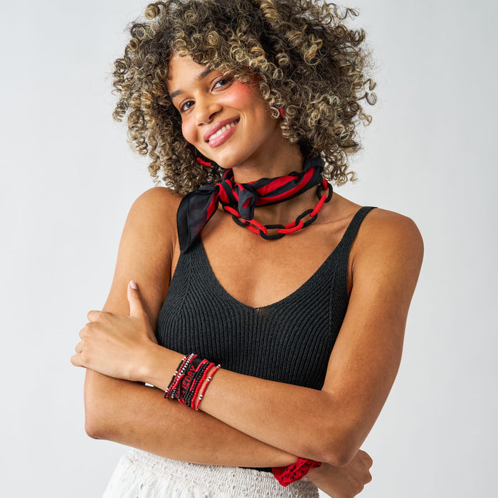 Game Day Chain Link Beaded Necklace Red + Black Single Strand