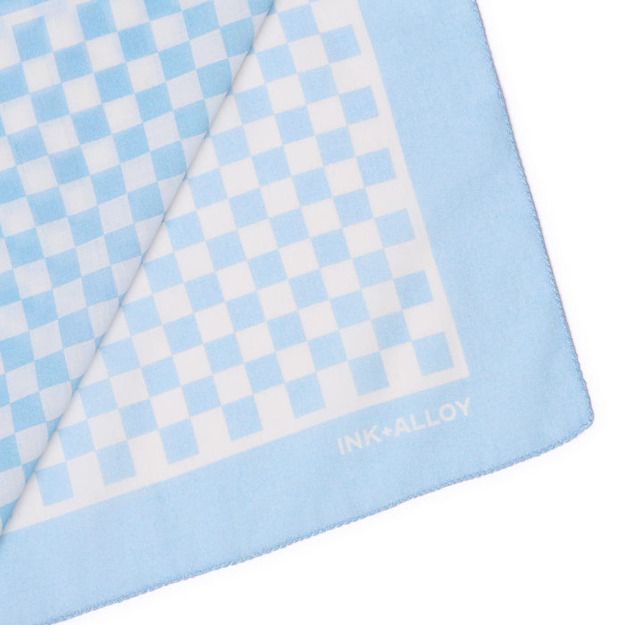 Game Day Check Scarf + Scrunchie Light Blue + White 21x21 Scarf