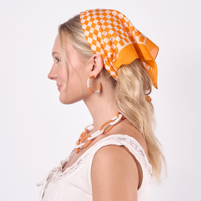 Game Day Chain Link Beaded Necklace Orange + White Single Strand