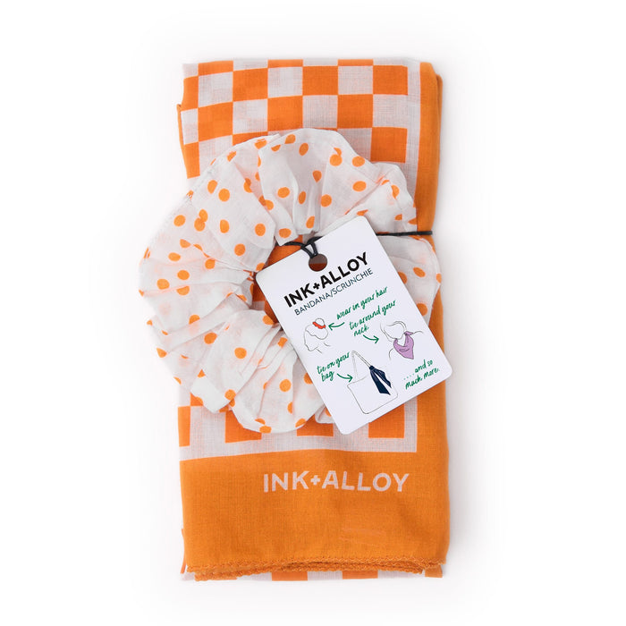 Game Day Check Scarf + Scrunchie Orange + White 21x21 Scarf