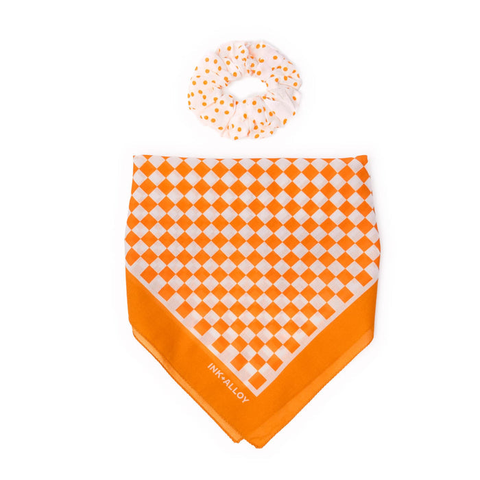 Game Day Check Scarf + Scrunchie Orange + White 21x21 Scarf