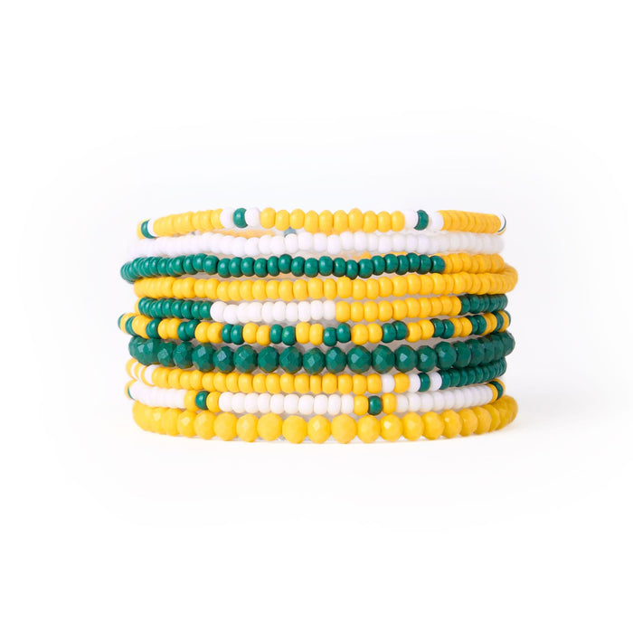 Game Day Color Block Beaded 10 Strand Stretch Bracelet Set Green and Yellow Bracelet