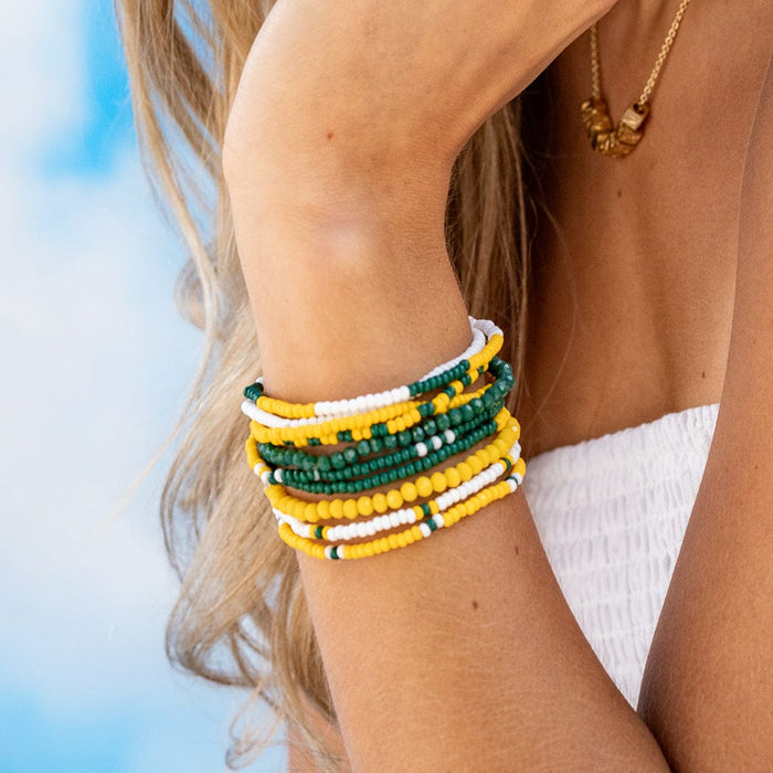 Game Day Color Block Beaded 10 Strand Stretch Bracelet Set Green and Yellow