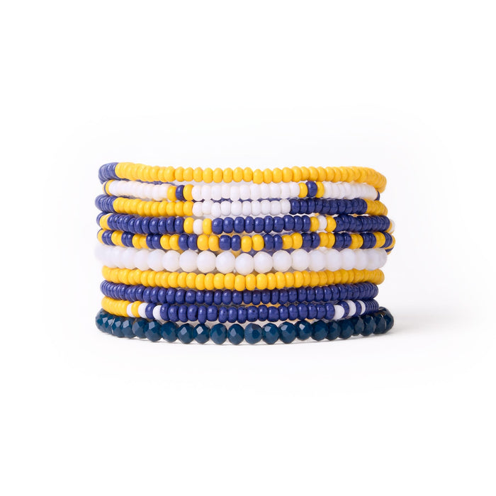 Game Day Color Block Beaded 10 Strand Stretch Bracelets Navy + Yellow Bracelet