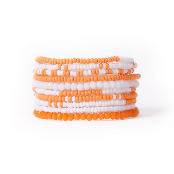 Game Day Color Block Beaded 10 Strand Stretch Bracelets Orange + White Bracelet