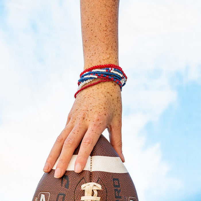 Game Day Color Block Beaded 10 Strand Stretch Bracelets Red + Blue Bracelet