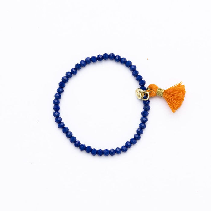 Game Day Crystal Stretch Bracelet With Tassel Blue + Orange Stretch