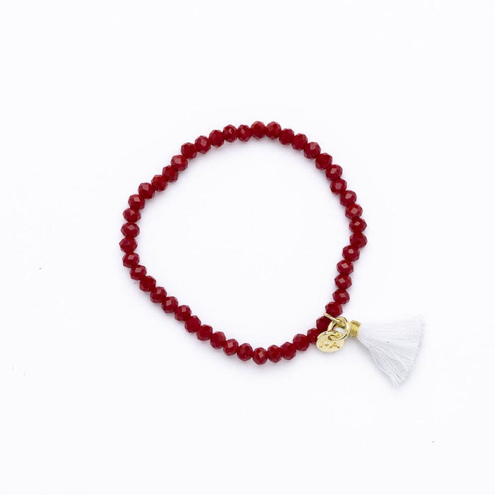 Game Day Crystal Stretch Bracelet With Tassel Maroon + White Stretch
