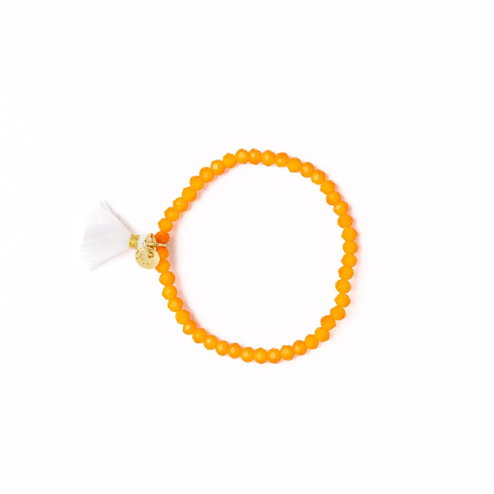 Game Day Crystal Stretch Bracelet With Tassel Orange + White Stretch