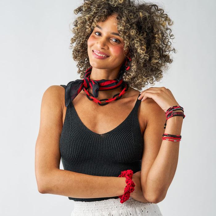 Game Day Diagonal Stripe Scarf + Scrunchie Red + Black 21x21 Scarf