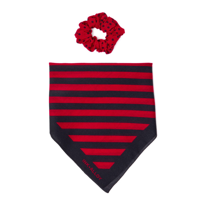 Game Day Diagonal Stripe Scarf + Scrunchie Red + Black 21x21 Scarf
