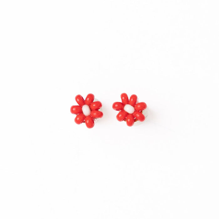 Game Day Flower Beaded Post Earrings Crimson + Cream Stud