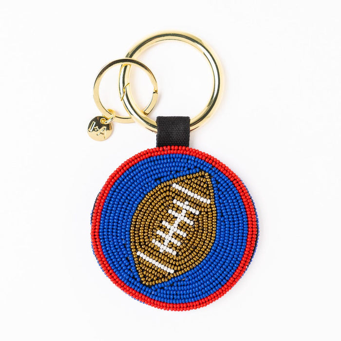 Game Day Football Beaded Bag Charm Blue + Crimson Key Ring + Bag Charm