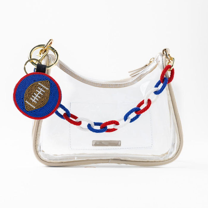 Game Day Football Beaded Bag Charm Blue + Crimson Key Ring + Bag Charm