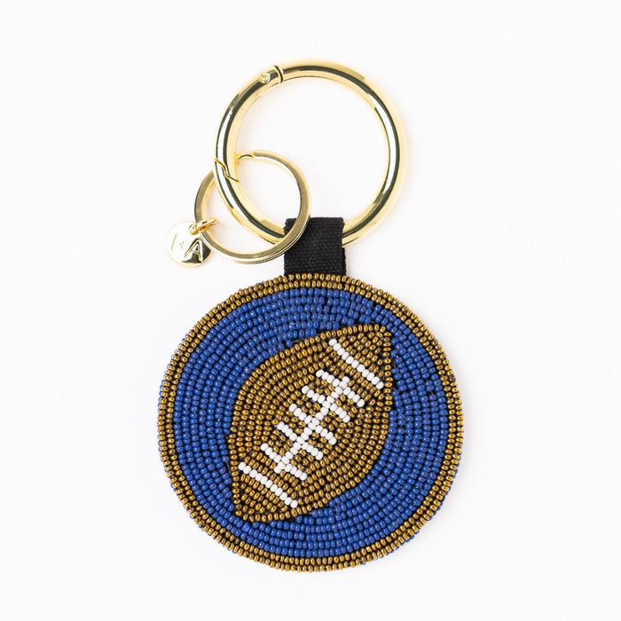 Game Day Football Beaded Bag Charm Blue, Gold, + Green Key Ring + Bag Charm