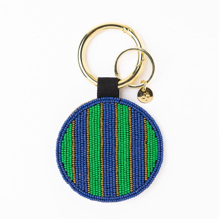 Game Day Football Beaded Bag Charm Blue, Gold, + Green Key Ring + Bag Charm
