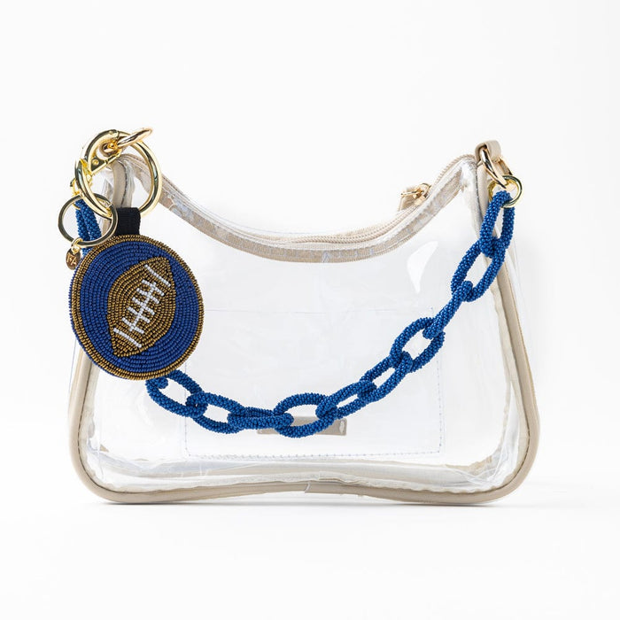 Game Day Football Beaded Bag Charm Blue, Gold, + Green Key Ring + Bag Charm