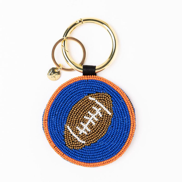 Game Day Football Beaded Bag Charm Blue + Orange Key Ring + Bag Charm
