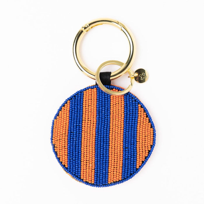 Game Day Football Beaded Bag Charm Blue + Orange Key Ring + Bag Charm