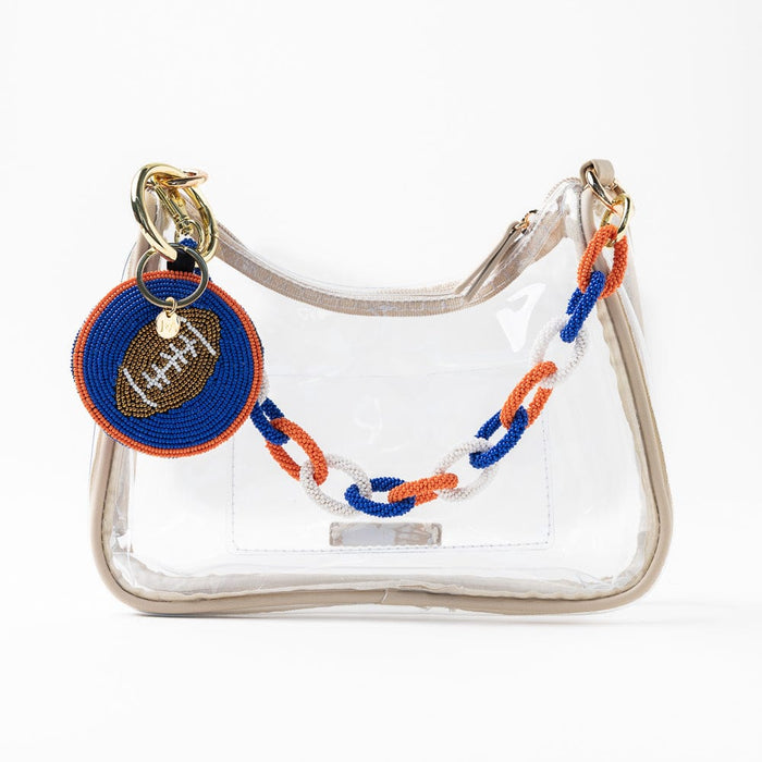 Game Day Football Beaded Bag Charm Blue + Orange Key Ring + Bag Charm
