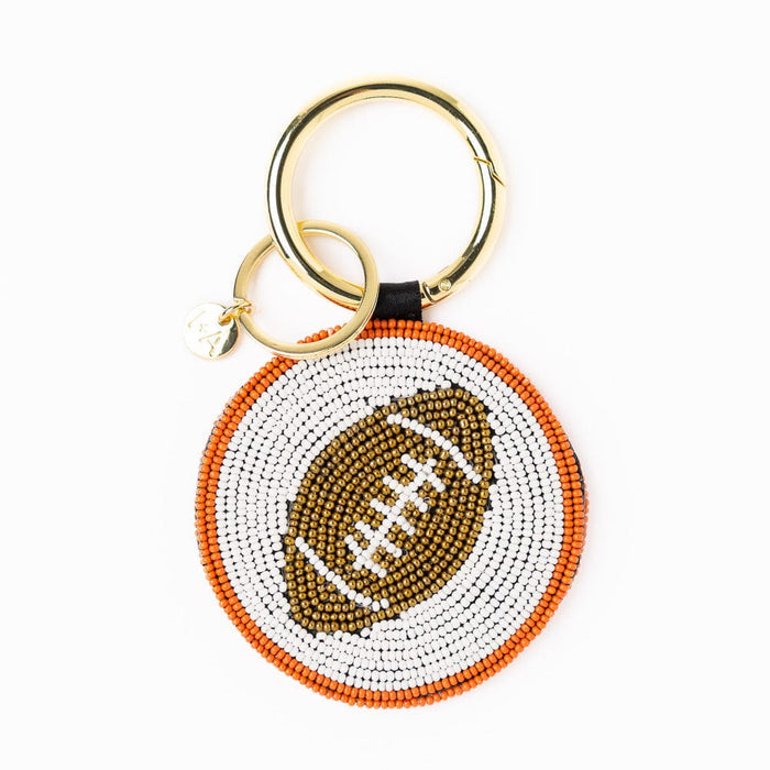 Game Day Football Beaded Bag Charm Burnt Orange Key Ring + Bag Charm
