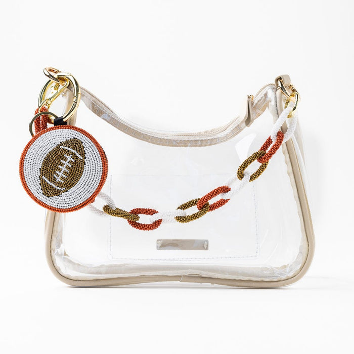 Game Day Football Beaded Bag Charm Burnt Orange Key Ring + Bag Charm