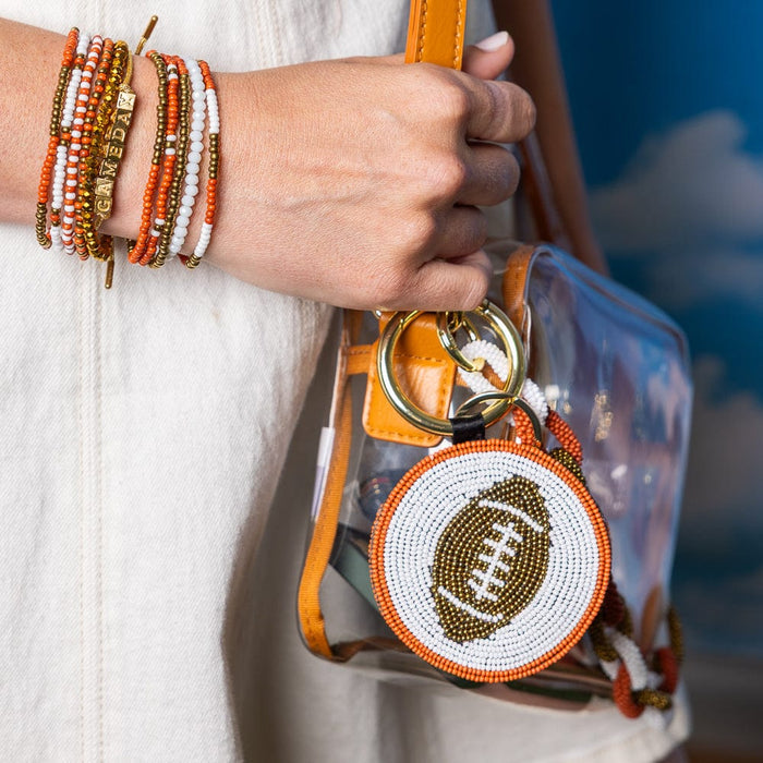 Game Day Football Beaded Bag Charm Burnt Orange Key Ring + Bag Charm