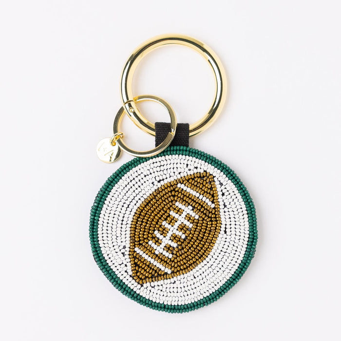 Game Day Football Beaded Bag Charm Green + White Key Ring + Bag Charm