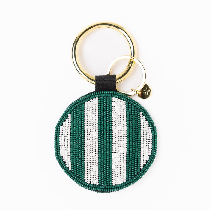 Game Day Football Beaded Bag Charm Green + White Key Ring + Bag Charm