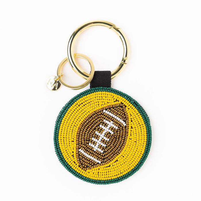 Game Day Football Beaded Bag Charm Green + Yellow Key Ring + Bag Charm