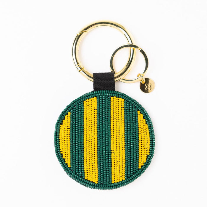 Game Day Football Beaded Bag Charm Green + Yellow Key Ring + Bag Charm