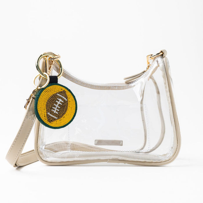 Game Day Football Beaded Bag Charm Green + Yellow Key Ring + Bag Charm